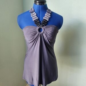 Dots Gray Halter Top with Ring Detail